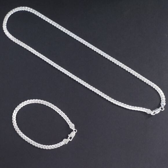 925 Silver Necklace Bracelet Set Cuban Snake Chain Men's Vtg Fashion Gift